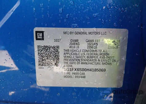 2017 Chevrolet Bolt Ev Premier из США, поврежденный, VIN 1G1FX6S00H4185069